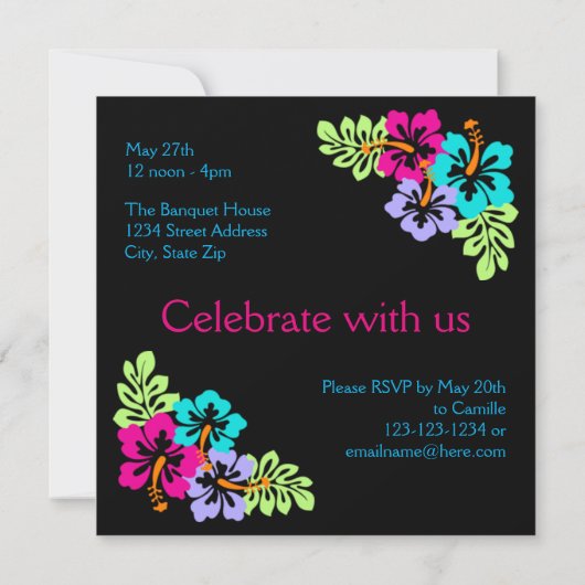 トロピカルハイビスカス結婚 – スクエア発表 招待状 (裏面)