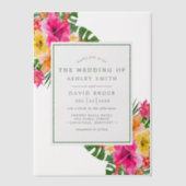 トロピカルハイビスカス葉フローラパーム結婚ズ ベラム紙招待状 (正面)