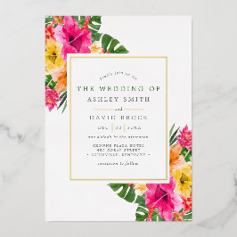 トロピカルハイビスカス葉フローラパーム結婚ズ 箔招待状