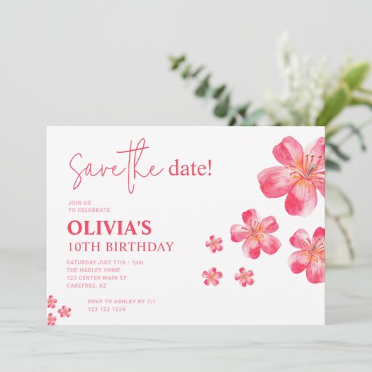 トロピカルハイビスカス誕生日ピンク セーブザデート (スタンド正面)