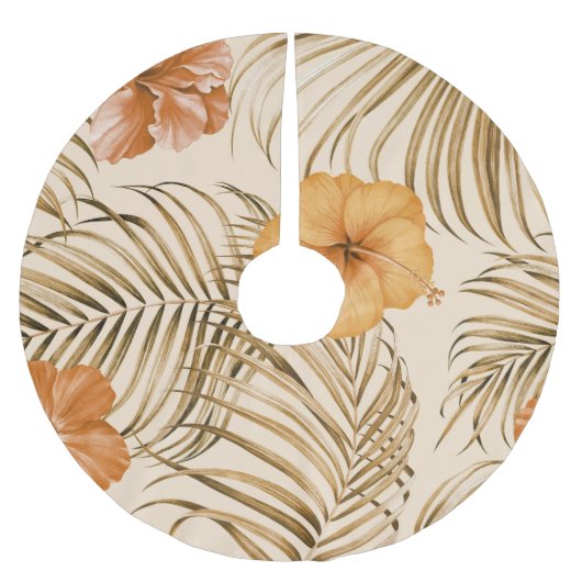 トロピカルハイビスカス:手描きパターン。 ブラッシュドポリエステルツリースカート (正面)