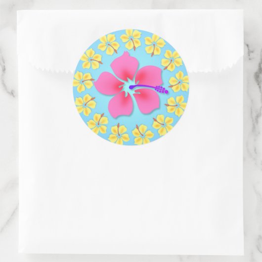 トロピカルハウィアンルアウ(ハワイ式宴会)カップケーキトッパーズステッカー ラウンドシール (バッグ)