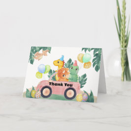 トロピカルハッチングまもなく恐竜カー ベビーシャワー サンキューカード