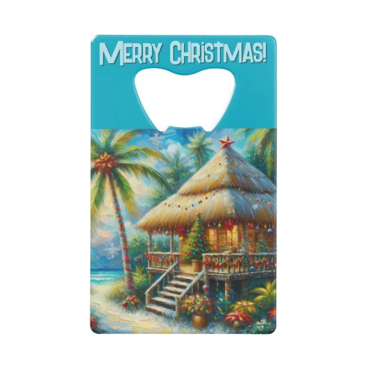トロピカルハットクリスマスパームツリービーチライト クレジットカード栓抜き (正面)
