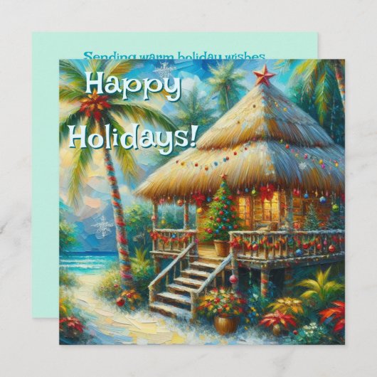 トロピカルハットクリスマスパームツリービーチライト シーズンカード (正面/裏面)
