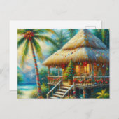トロピカルハットクリスマスパームツリービーチライト シーズンポストカード (正面/裏面)