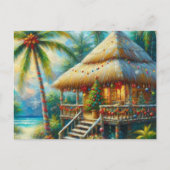 トロピカルハットクリスマスパームツリービーチライト シーズンポストカード (正面)