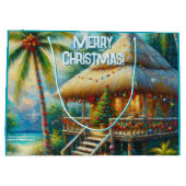 トロピカルハットクリスマスパームツリービーチライト ラージペーパーバッグ (裏面)