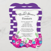 トロピカルハモダンイビスカスフラワーズブライダルシャワー 招待状 (正面/裏面)