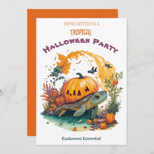 トロピカルハローウィンパーティへのおもしろいTurtlの招待 セーブザデート (正面/裏面)