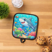 トロピカルハワイのカラフルな水中サメとカメ 鍋敷き (トップダウン)