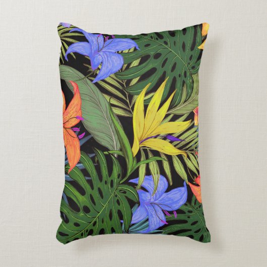トロピカルハワイアロハフラワーグラフィック アクセントクッション (正面(垂直))