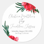 トロピカルハワイアンの花が白い背景にエレガント ラウンドシール (正面)