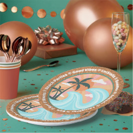 トロピカルハワイアンアイランドパームツリーズオンフェイクコルク ペーパープレート