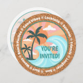 トロピカルハワイアンアイランドパームツリーズオンフェイクコルク 招待状 (正面/裏面)