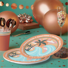 トロピカルハワイアンアイランドパームツリーズグッドビベス ペーパープレート