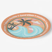 トロピカルハワイアンアイランドパームツリーズグッドビベス ペーパープレート (アングル)