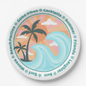 トロピカルハワイアンアイランドパームツリーズグッドビベス ペーパープレート (正面)