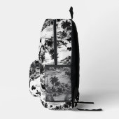 トロピカルハワイアンアイランドブラック&ホワイトモノグラム プリントバックパック (右)