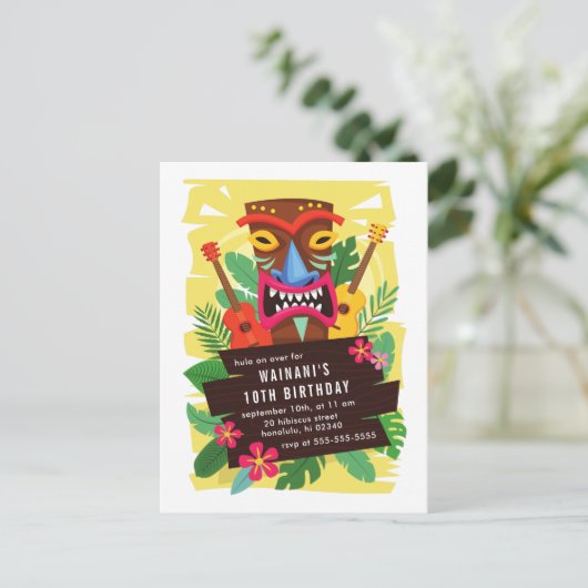 トロピカルハワイアンウクレレ&ティキルアウ（ハワイ式宴会）誕生日 インビテーションポストカード (スタンド正面)