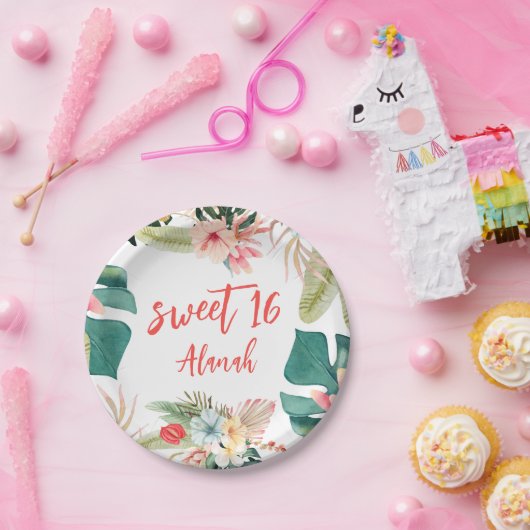 トロピカルハワイアンスウィート16誕生日紙プレート ペーパープレート (パーティー)