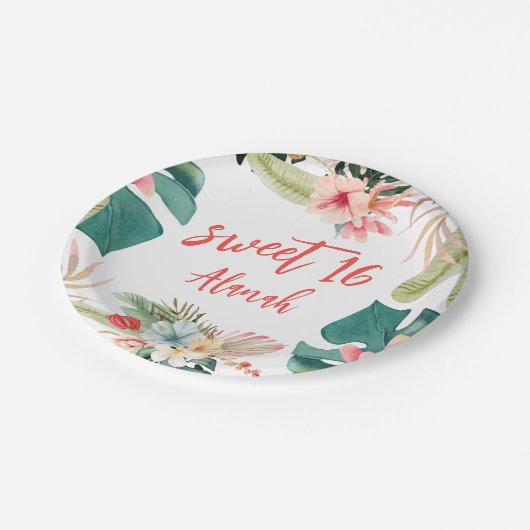 トロピカルハワイアンスウィート16誕生日紙プレート ペーパープレート (アングル)