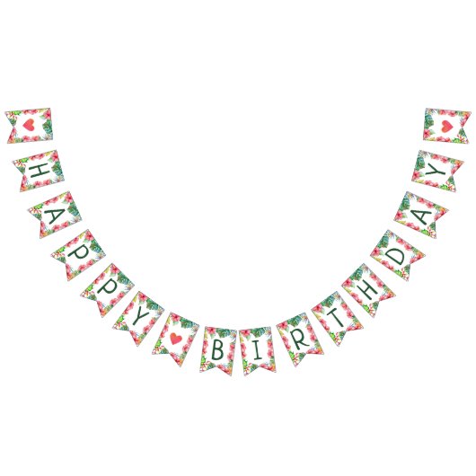 トロピカルハワイアンハイビスカスハッピーバースデー バンティングフラッグ (全)