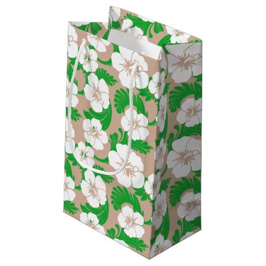 トロピカルハワイアンハイビスカスフローラカーキベージュ スモールペーパーバッグ (裏面アングル)