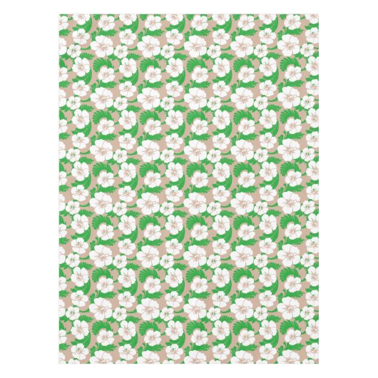 トロピカルハワイアンハイビスカスフローラカーキベージュ テーブルクロス (正面)