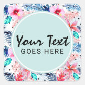 トロピカルハワイアンハイビスカス&パームリーフウォーターカラー スクエアシール (正面)