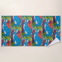 トロピカルハワイアンバニーウサギデザインビーチタオル ビーチタオル