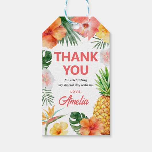 トロピカルハワイアンバースデーパーティギフトラベル ギフトタグ (正面)