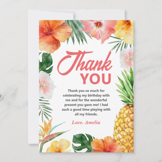 トロピカルハワイアンバースデーパーティーサンキューカード サンキューカード (正面)