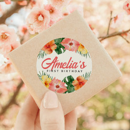 トロピカルハワイアンバースデーパーティーラウンドステッカー ラウンドシール