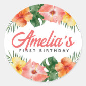 トロピカルハワイアンバースデーパーティーラウンドステッカー ラウンドシール (正面)