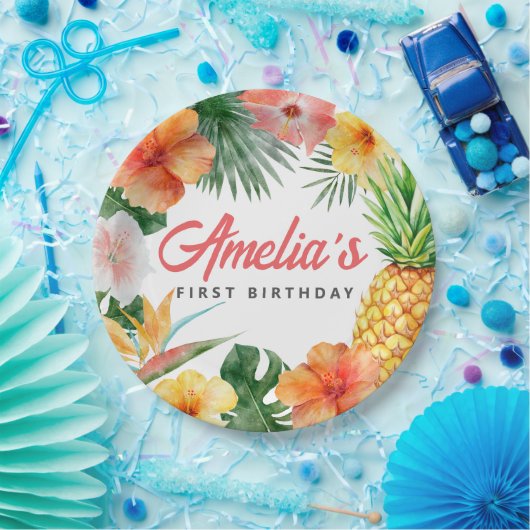 トロピカルハワイアンバースデーパーティー紙プレート ペーパープレート (パーティー)