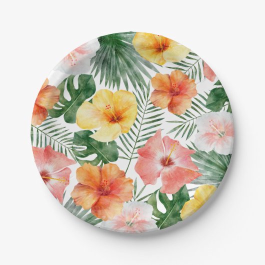 トロピカルハワイアンバースデーパーティー紙プレート ペーパープレート (正面)