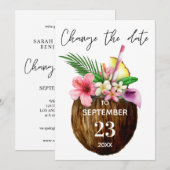 トロピカルハワイアンフラワルココナッツ 日程変更 招待状 (正面/裏面)