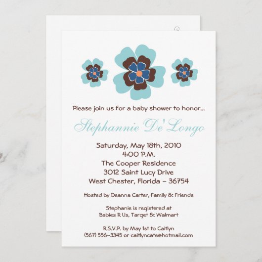 トロピカルハワイアンフラワーベビーシャワー招待状 招待状 (正面/裏面)