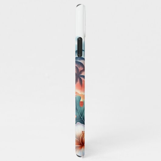 トロピカルハワイアンフローラサンセットビーチシーン iPhoneケース (右側)