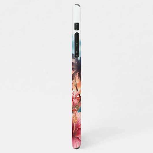 トロピカルハワイアンフローラサンセットビーチシーン iPhoneケース (左側)