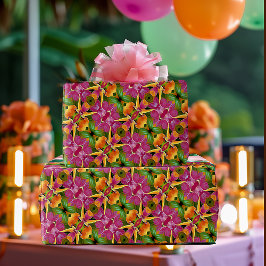 トロピカルハワイアンフローラボヘミアンアロハ ラッピングペーパー