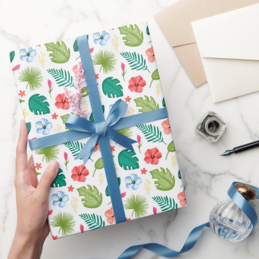 トロピカルハワイアンフローラル ラッピングペーパー (ギフト)