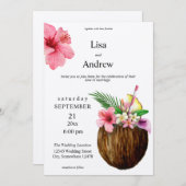 トロピカルハワイアンフローラ結婚&ココナッツ – クラフト 招待状 (正面/裏面)