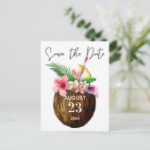 トロピカルハワイアンフローラ&ココナッツセーブ・ザ・デート ポストカード (スタンド正面)