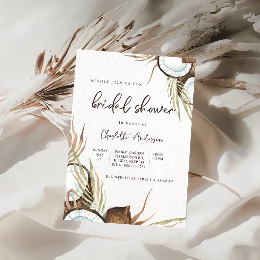 トロピカルハワイアンフローラ&ココナッツブライダルシャワー 招待状