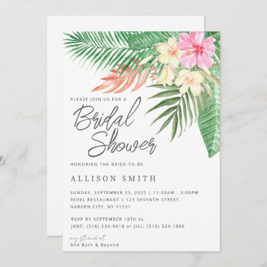 トロピカルハワイアンルアウ（ハワイ式宴会）ブライダルシャワー招待 招待状 (正面/裏面)
