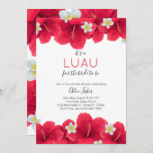トロピカルハワイアンルアウ(ハワイ式宴会)ブライダルシャワー、レッド 招待状 (正面/裏面)