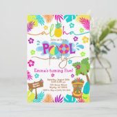 トロピカルハワイアンルアウ(ハワイ式宴会)プールパーティーキッズ誕生日 招待状 (スタンド正面)