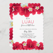 トロピカルハワイアンルアウ(ハワイ式宴会)ベビーシャワー招待状、赤 招待状 (正面/裏面)